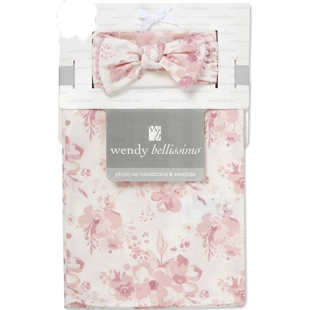 Wendy Bellissimo Girls Photo Op Headband & Swaddle Pink New with Tags Floral